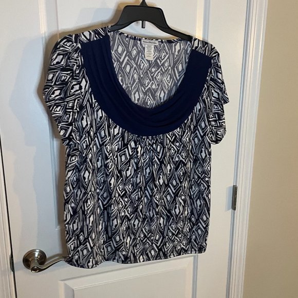 Women's Polyester Navy and White Blouse - Picture 1 of 3